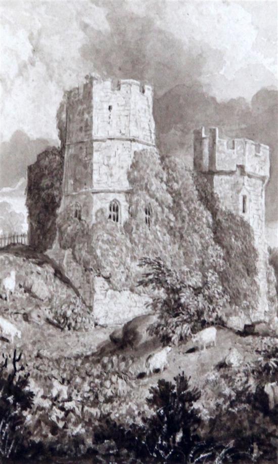 Nathaniel Whittock (1791-1860) Lewes Castle, 1829 5.75 x 3.5in., almost the same size as the engraved plate, 14.9 x 9.7 cm.